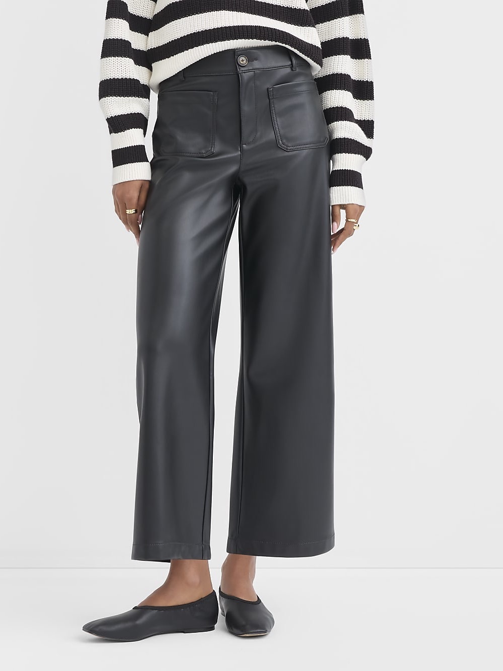 LOFT Black Wide-Leg Faux-Leather Pants - Picture 2 of 4